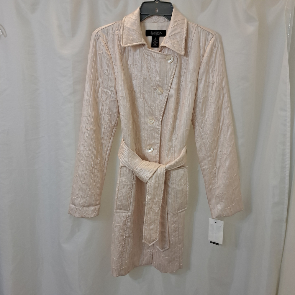 $150 NWT Peck & Peck Sz S Cream Textured Belted Jacket Fully Lined Spring